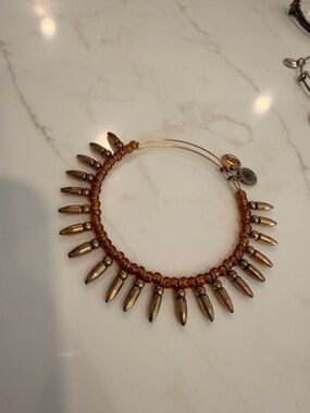 Alex and Ani Gold-Tone Spike Bracelet with Amber Beads